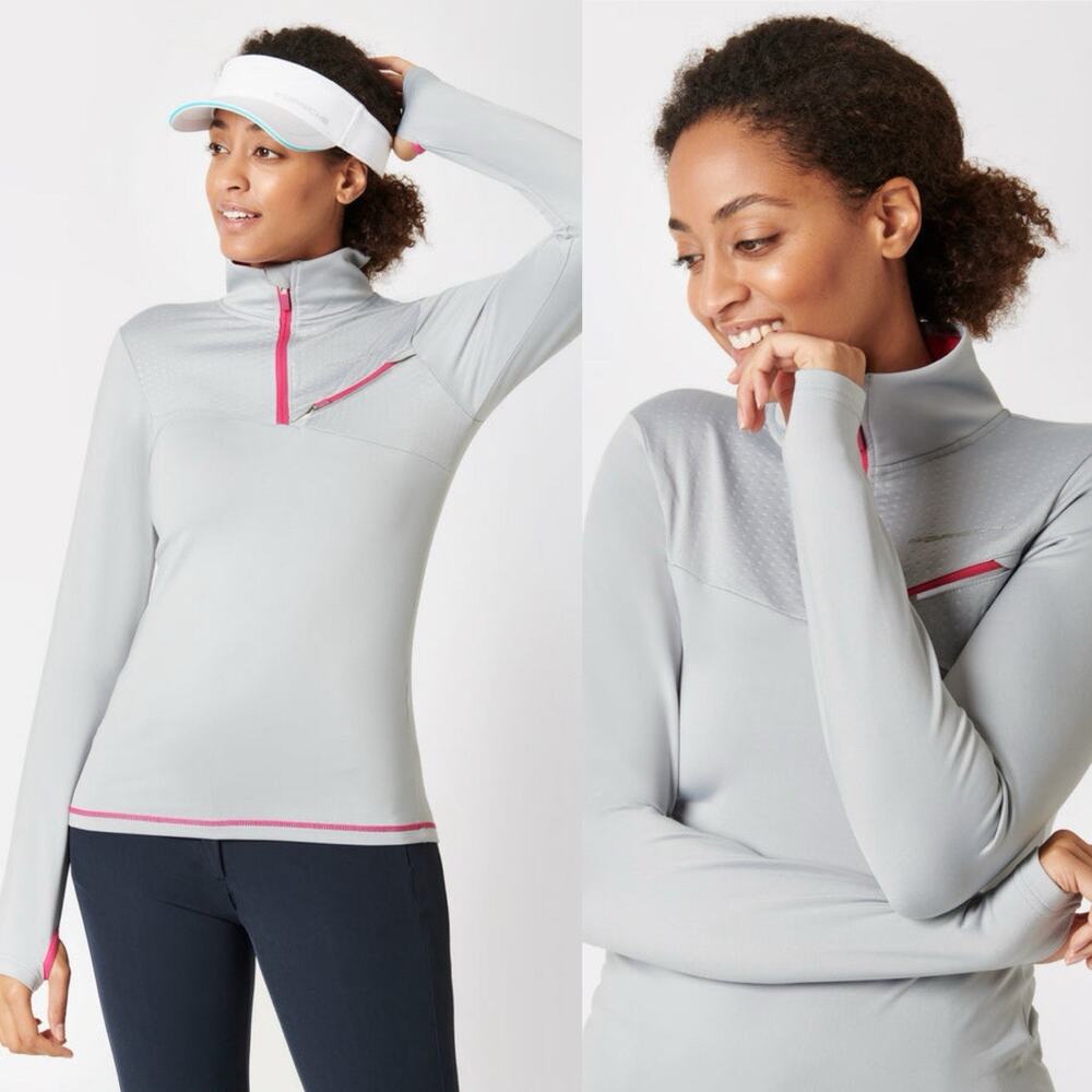 Porsche Women’s Pink Grey Fleece Lined Quarter Zip Track Jacket M